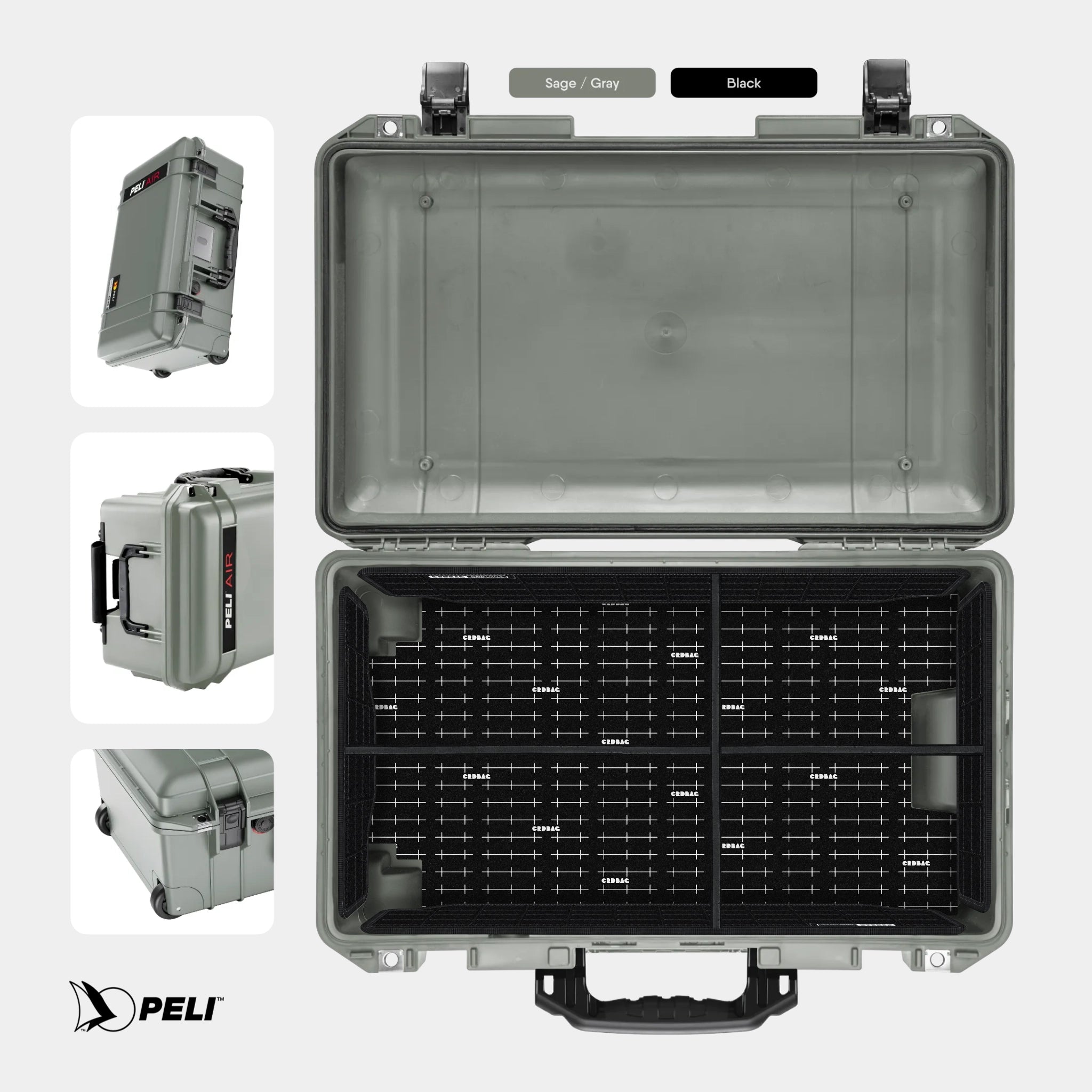 Peli 1535 Air case Sage Gray with CRDBAG GRID-DIVIDE divider system