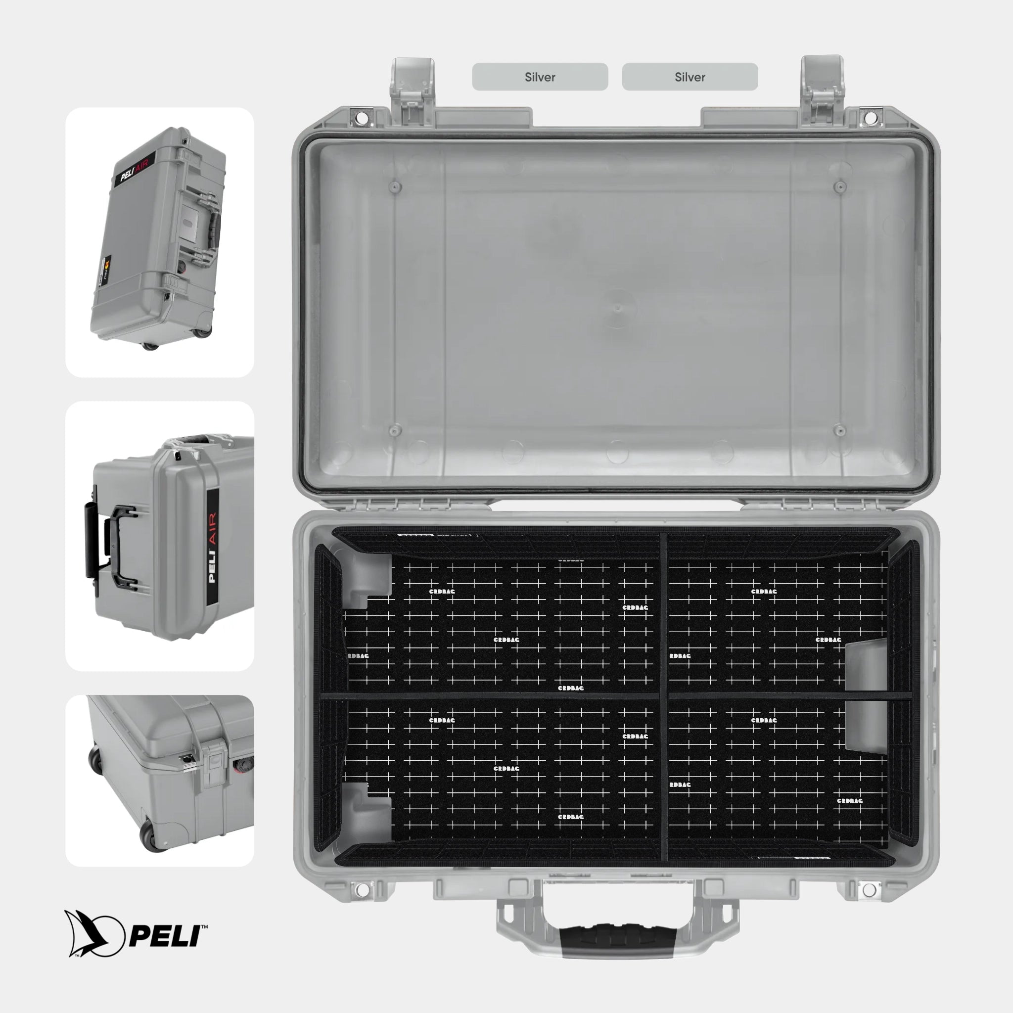 Peli 1535 Air case Silver with CRDBAG GRID-DIVIDE divider system
